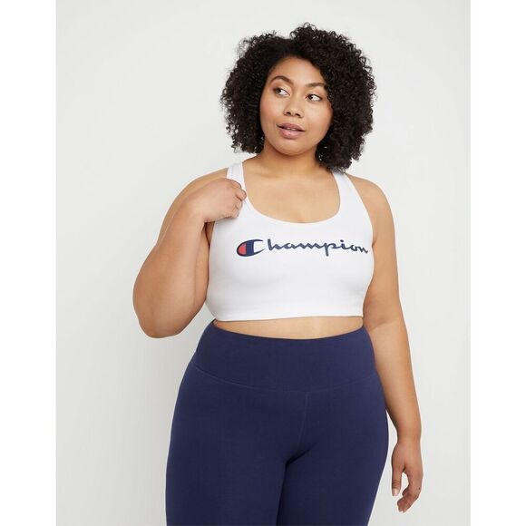 Women's Champion Authentic Sports Bra, Classic Script Logo (Plus Size) White 2X - Picture 1 of 3